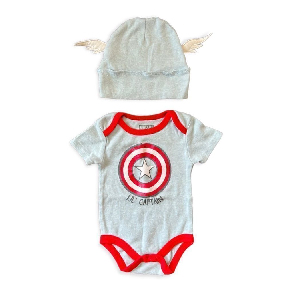 Marvel Lil Captain Onsie, Hat, and Sock Set, NWOT